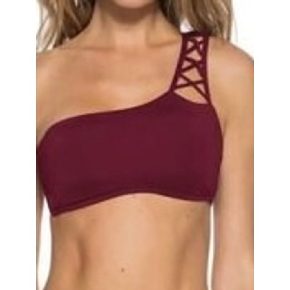 Becca By‎ Rebecca Virtue Asymmetrical Wine Color Swimsuit Top Size Medium